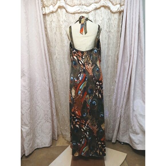 Exotic Sundress Maxi Plus Sz 2X Peacock Halter Bodycon Disco Babydoll Coquette - Picture 8 of 16